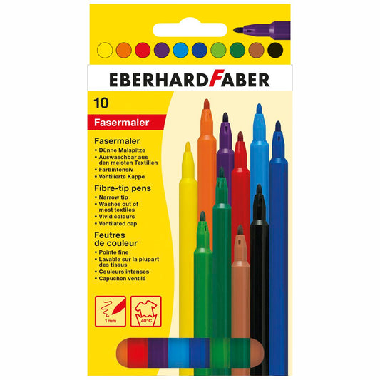 EBERHARD FABER Fasermaler dünn 1,0mm 10 Farben im Etui