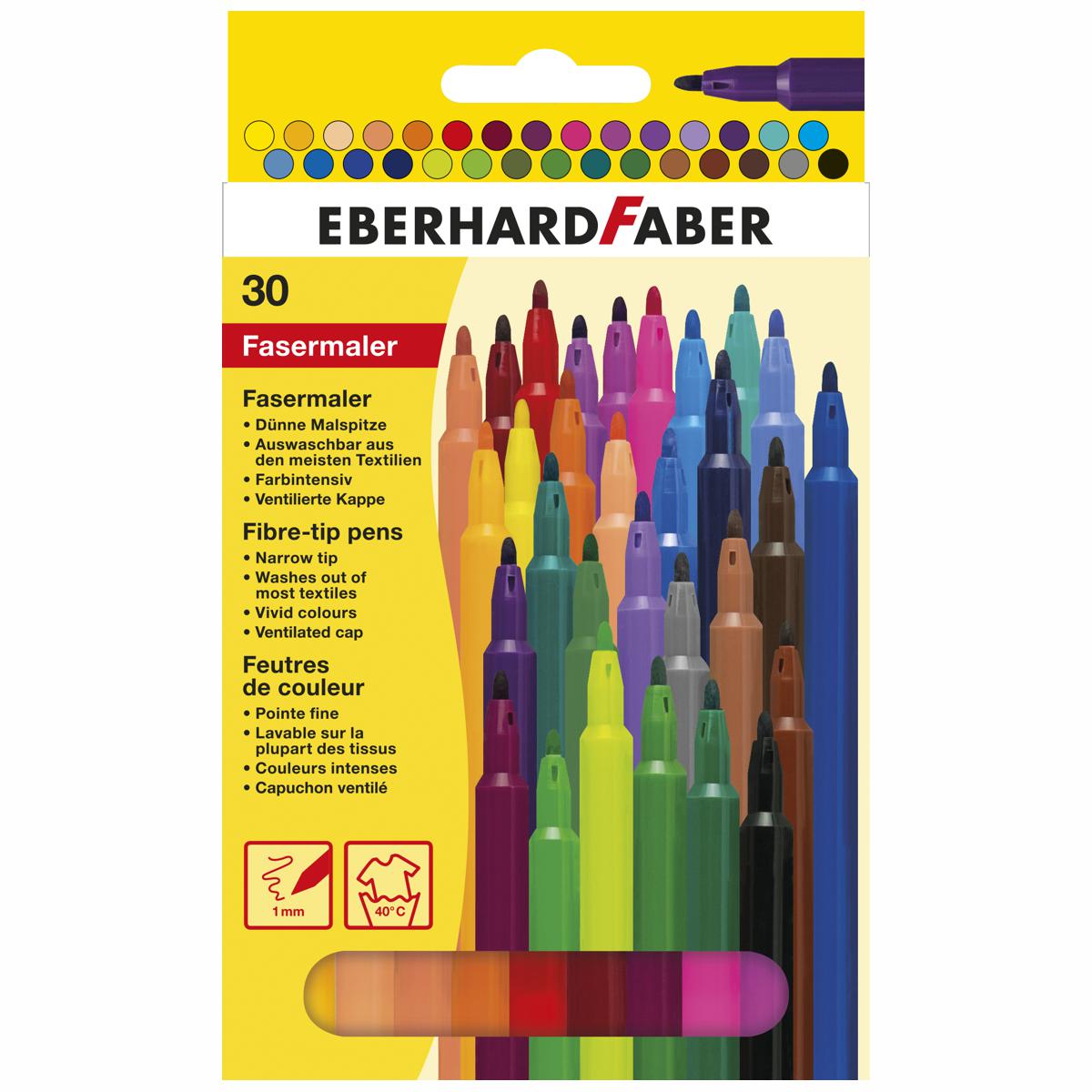 EBERHARD FABER Fasermaler dünn 1,0mm 30 Farben im Etui