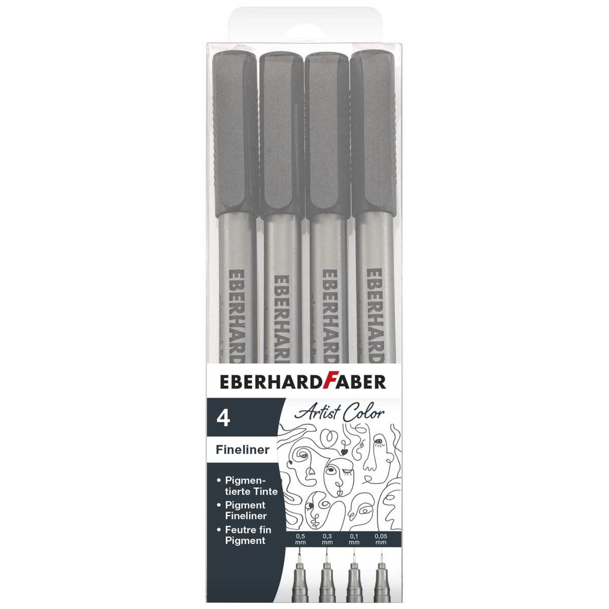 EBERHARD FABER Pigment Fineliner schwarz 4 Stück 0,05 | 0,1 | 0,3 | 0,5mm