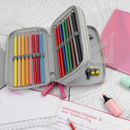 EBERHARD FABER Schüleretui Double Decker 24-teilig gefüllt LEDER pink