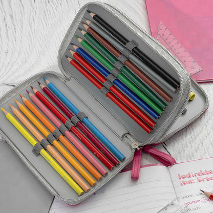 EBERHARD FABER Schüleretui Double Decker 24-teilig gefüllt LEDER pink