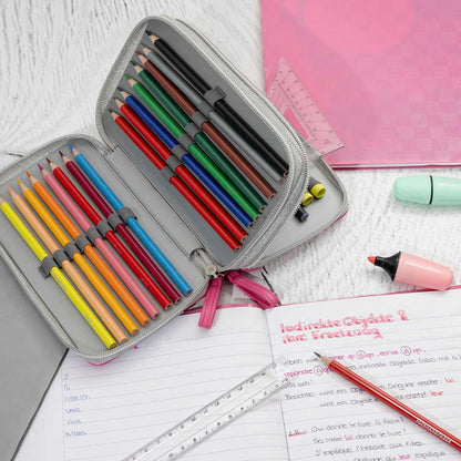 EBERHARD FABER Schüleretui Double Decker 24-teilig gefüllt LEDER pink
