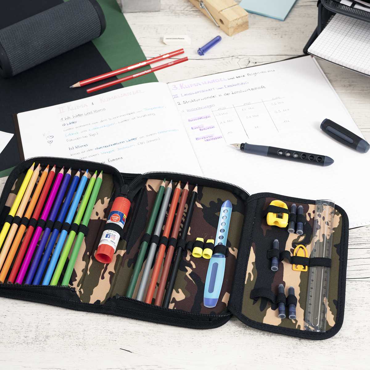 EBERHRAD FABER Schüleretui Camouflage grün 32-teilig