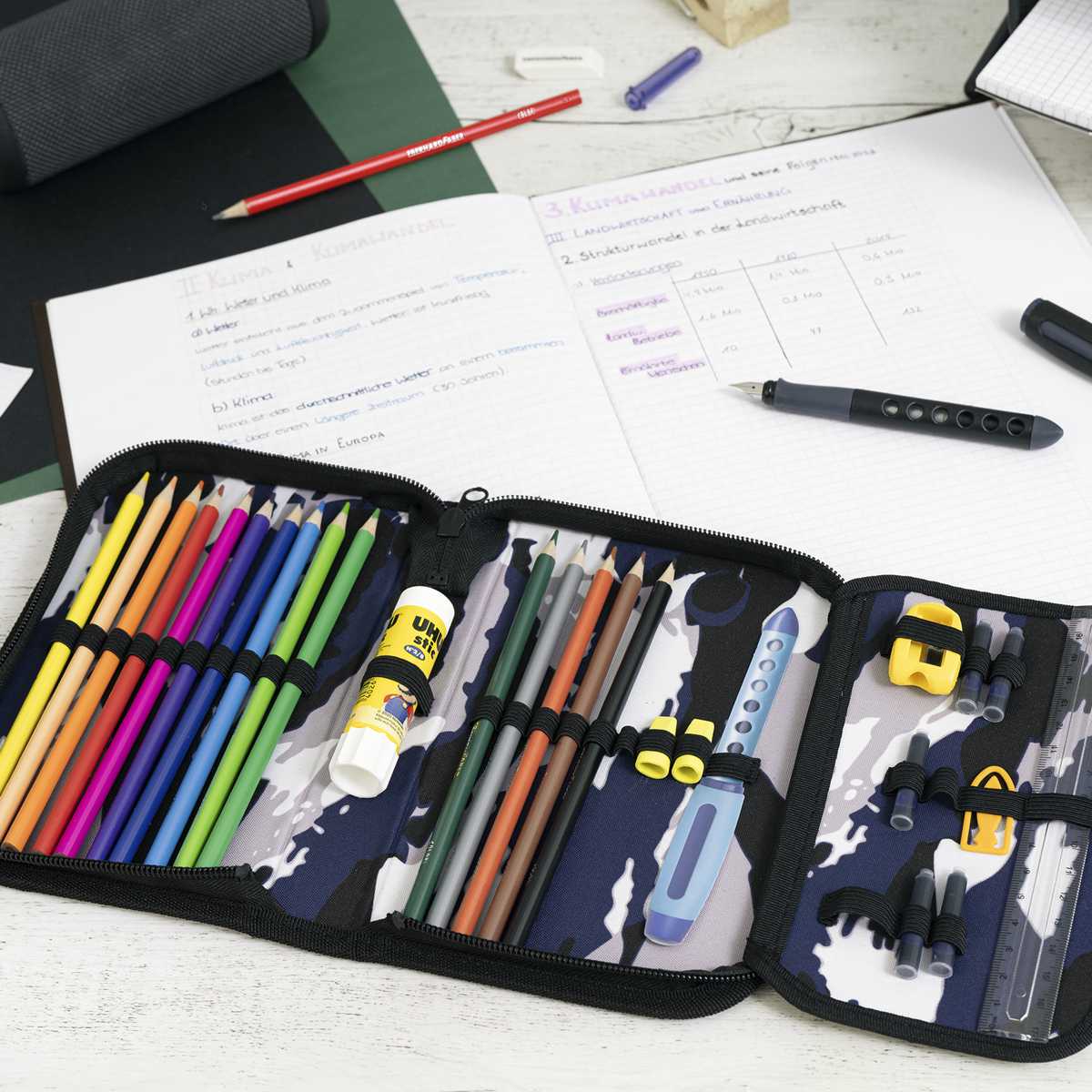 EBERHRAD FABER Schüleretui Camouflage grau 32-teilig