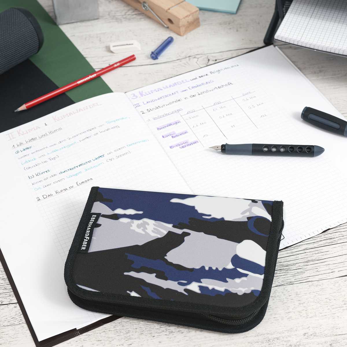 EBERHRAD FABER Schüleretui Camouflage grau 32-teilig