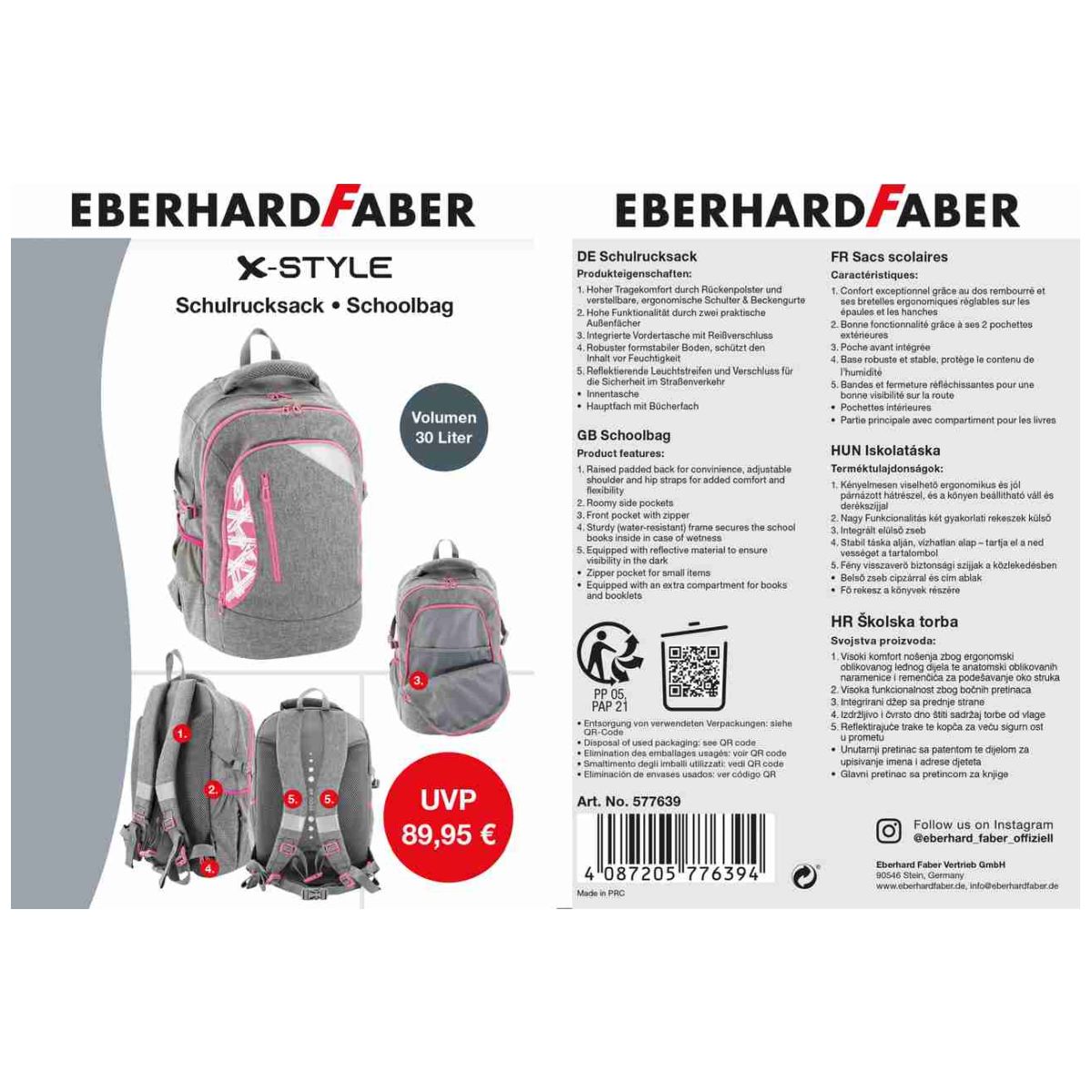EBERHARD FABER Schulrucksack X-STYLE altrosa