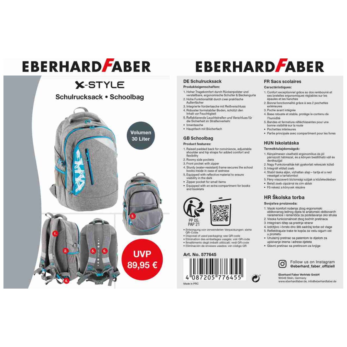 EBERHARD FABER Schulrucksack X-STYLE Zipper zweifarbig