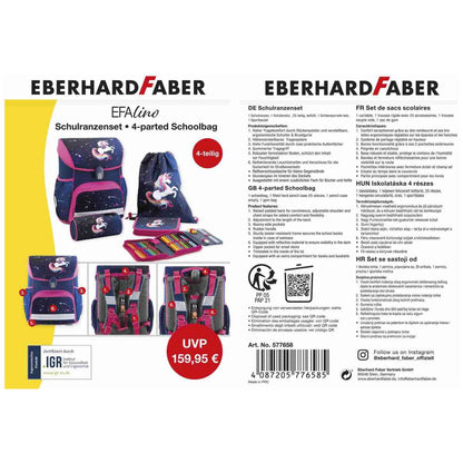 EBERHARD FABER Schulranzen Set EFAlino 4-teilig -EINHORN- blau/pink