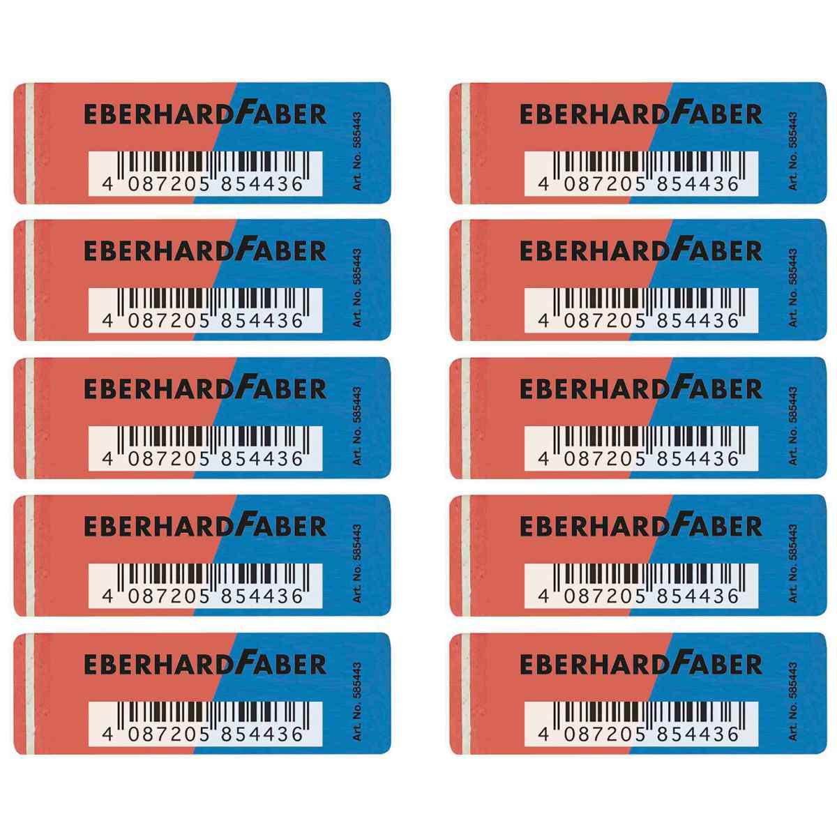 EBERHARD FABER Radiergummi Latex-frei rot/blau für Blei- und Farbstifte 10 Stück