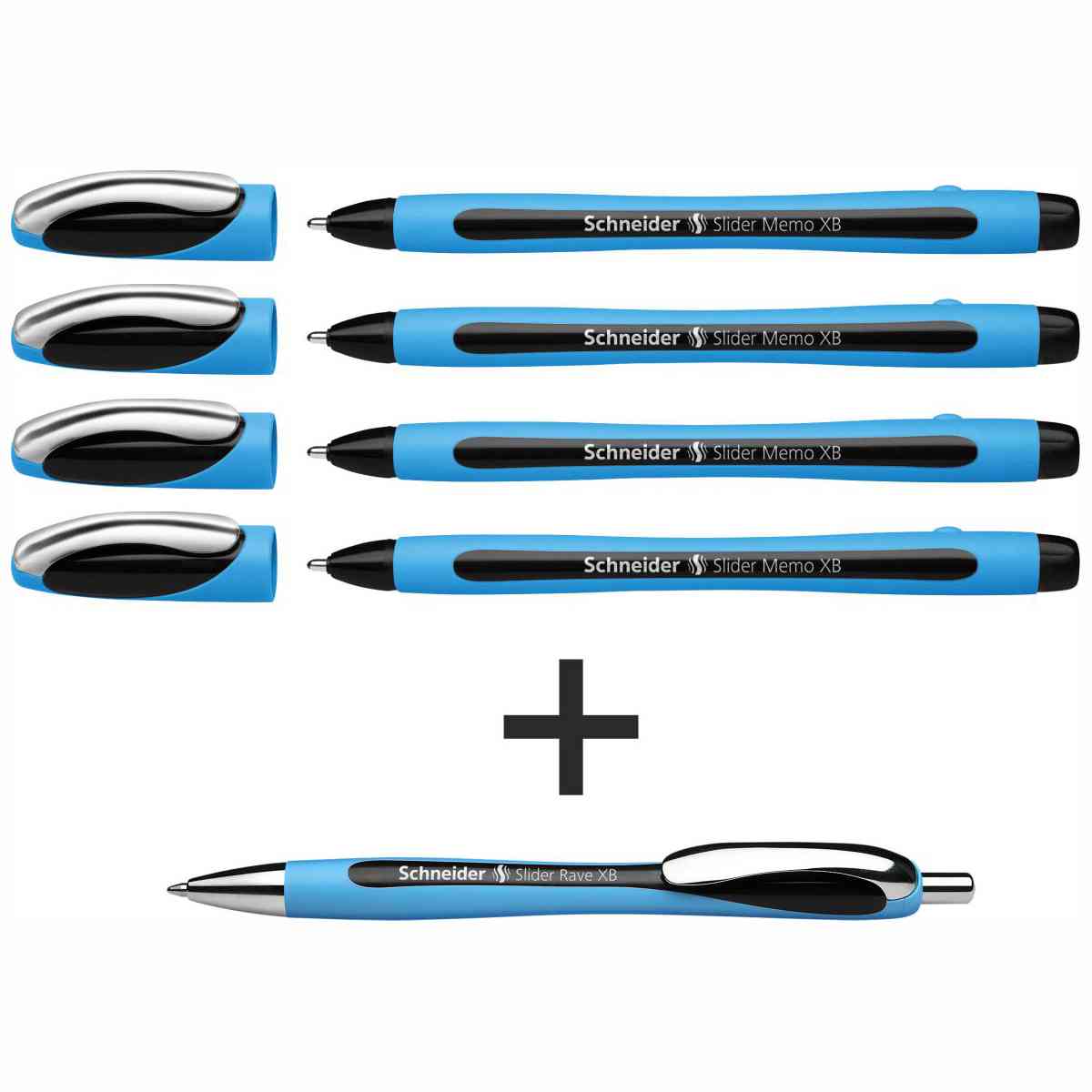 SCHNEIDER Kugelschreiber Slider Memo XB schwarz 4 Stück + Rave GRATIS