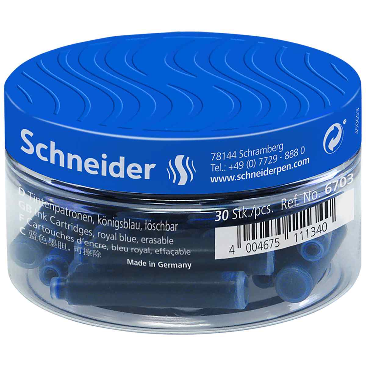 SCHNEIDER Tintenpatronen Standard kurz blau 30 Stück in Dose