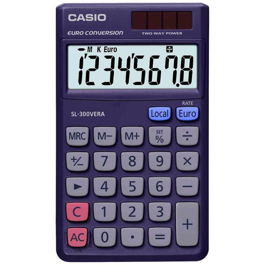 CASIO Taschenrechner SL-300VERA blau 8-stellig Solar u. Batterie