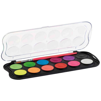 GIOTTO Malkasten Aquarelli Fluo 12 Neonfarben + Pinsel