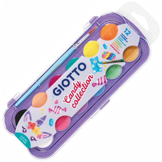 GIOTTO Malkasten Aquarelli Candy 12 Farben + Pinsel