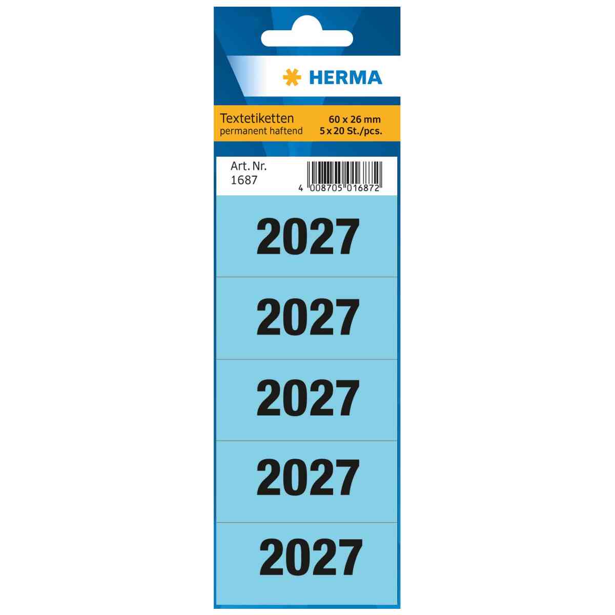 HERMA Jahreszahlen 2027 Nr. 1687 60x26mm blau selbstklebend 100 Stück