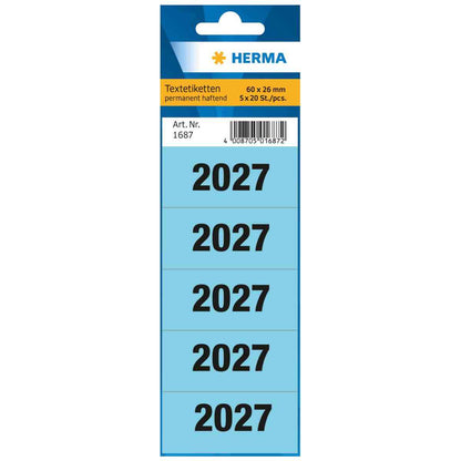 HERMA Jahreszahlen 2027 Nr. 1687 60x26mm blau selbstklebend 100 Stück