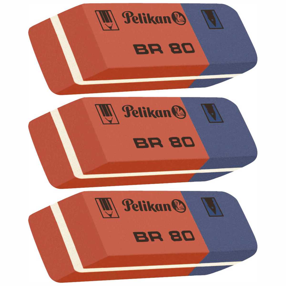 PELIKAN Radiergummi BR80 rot / blau 41 x 8 x 14 mm aus Naturkautschuk -SPARPACK- 3 Stück