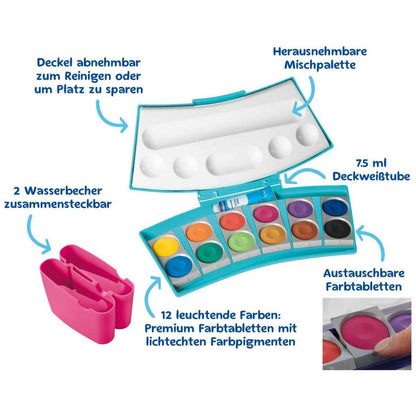 PELIKAN Deckfarbkasten ProColor türkis / pink 12 Farben + Deckweiss