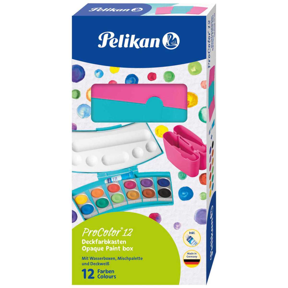 PELIKAN Deckfarbkasten ProColor türkis / pink 12 Farben + Deckweiss