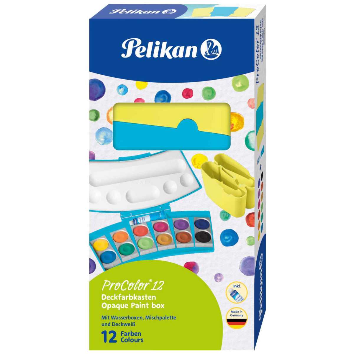 PELIKAN Deckfarbkasten ProColor türkis / neongelb 12 Farben + Deckweiss