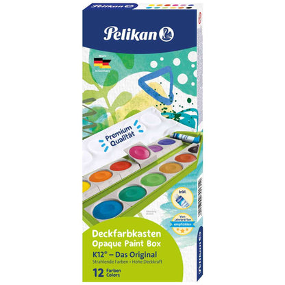 PELIKAN Malkarten / Deckfarbkasten K12 grün 12 Farben + Deckweiß
