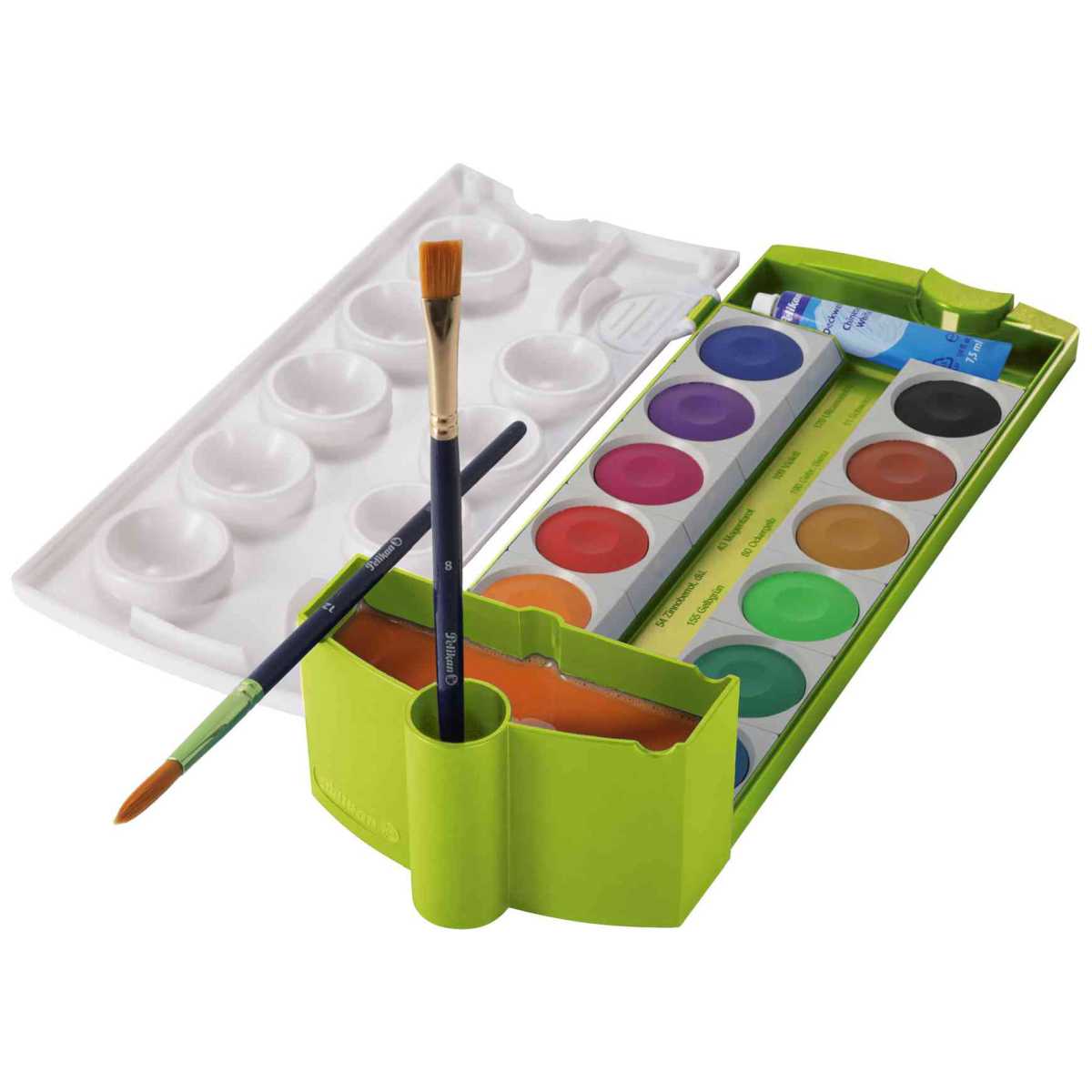 PELIKAN Malkarten / Deckfarbkasten K12 grün 12 Farben + Deckweiß