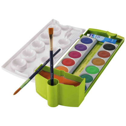 PELIKAN Malkarten / Deckfarbkasten K12 grün 12 Farben + Deckweiß