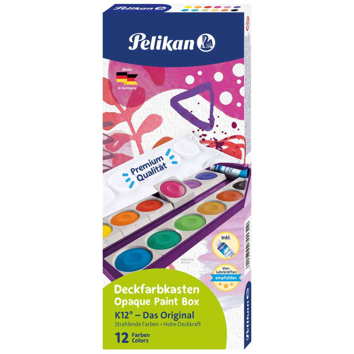 PELIKAN Malkarten / Deckfarbkasten K12 violett 12 Farben + Deckweiß