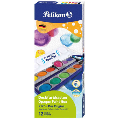 PELIKAN Malkarten / Deckfarbkasten K12 blau 12 Farben + Deckweiß