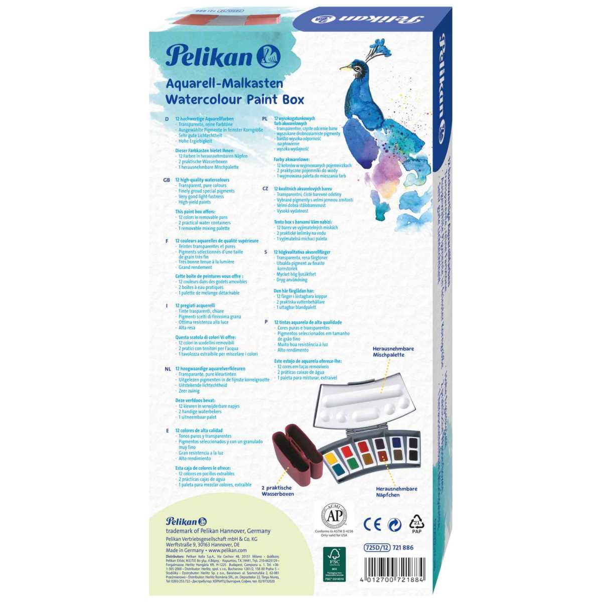 PELIKAN Studien Aquarell-Malkasten 725D/12 - 12 Farben