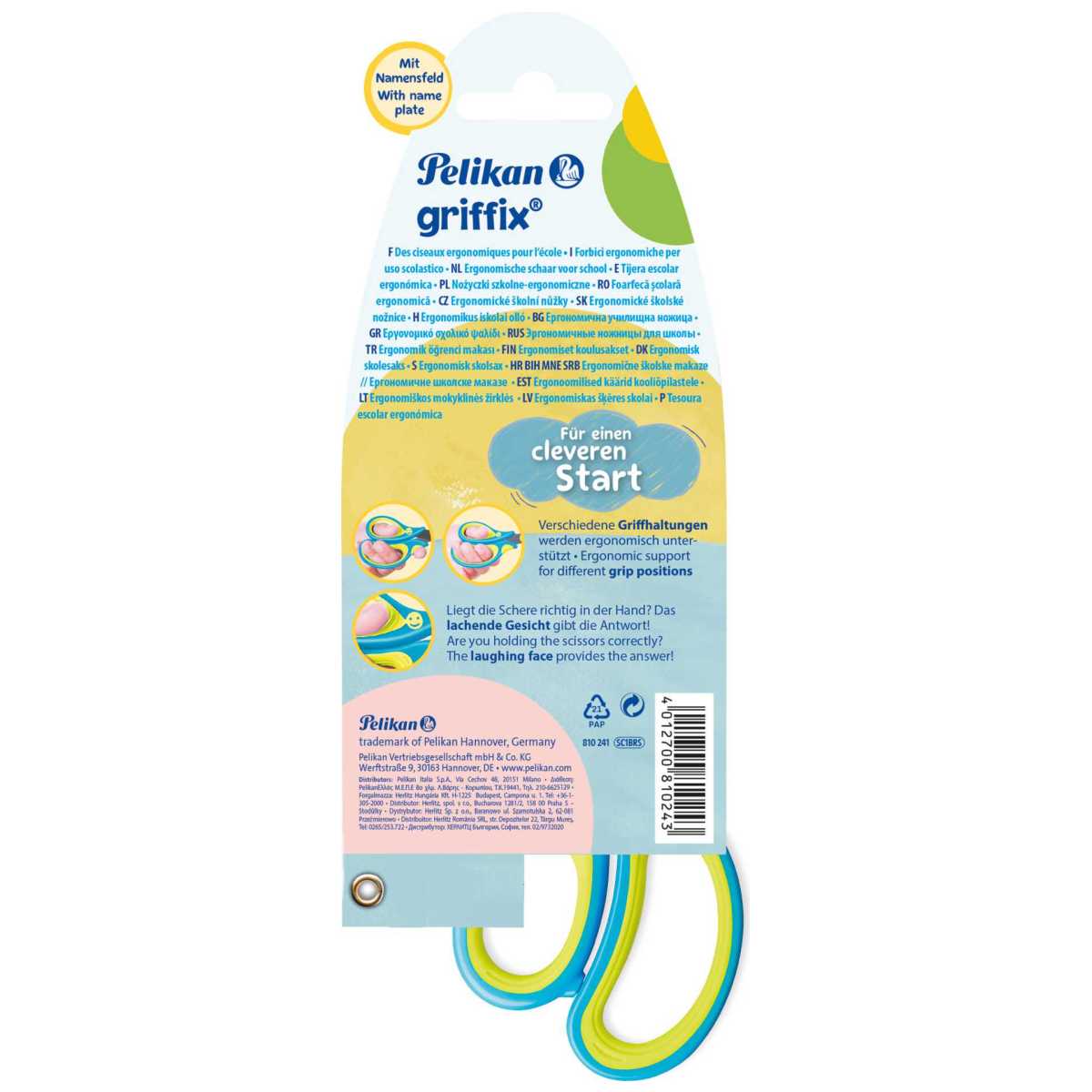 PELIKAN Schulschere Griffix spitz neon fresh blue R