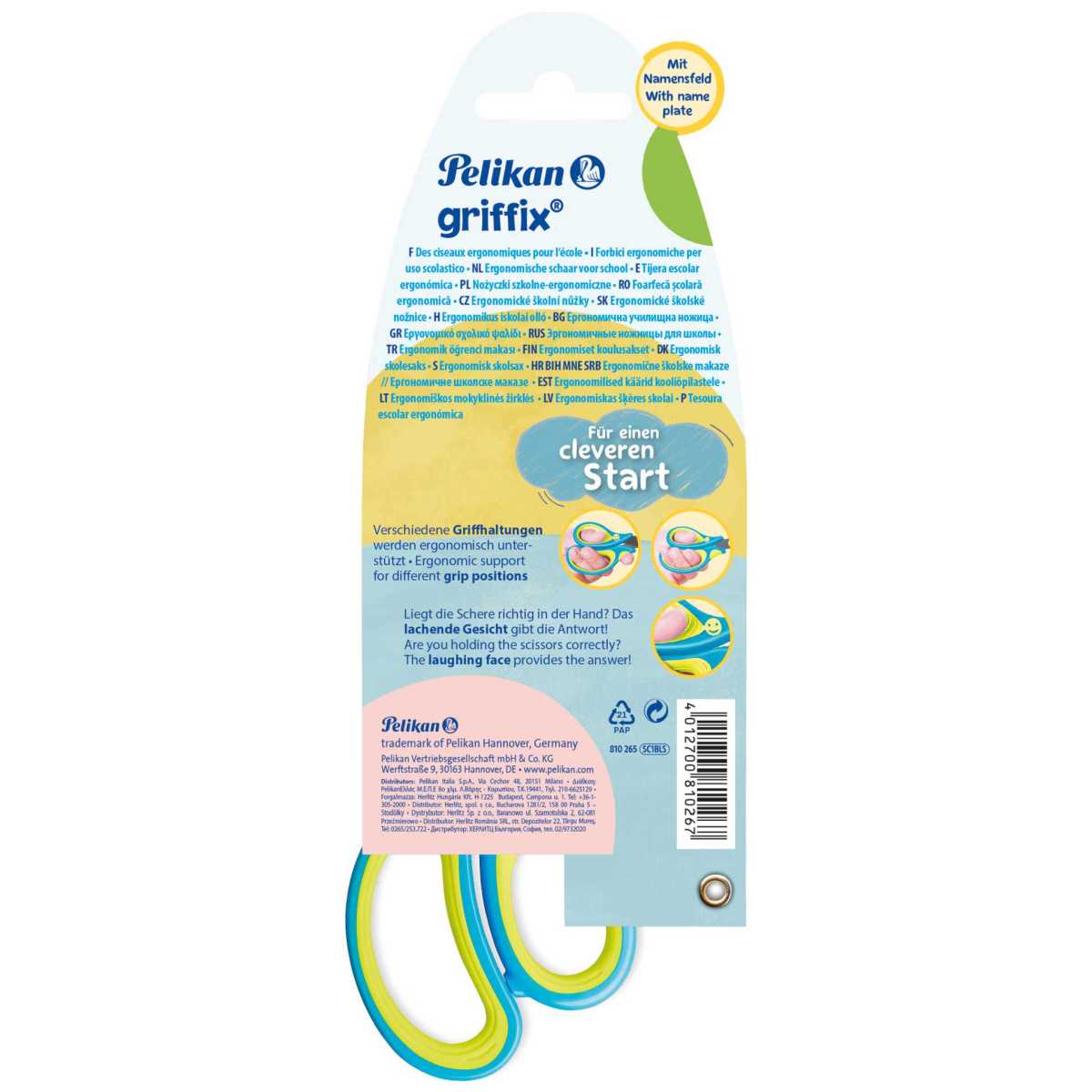 PELIKAN Schulschere Griffix spitz neon fresh blue L