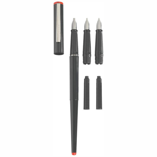 HERLITZ Kalligraphie Füllhalter Set 1,1mm 1,5mm 2,3mm + 2 Patronen schwarz