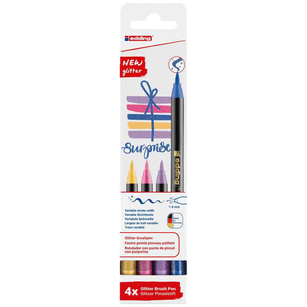 EDDING Pinselmaler Brushpen Lettering Set 1340 GLITZER 1-5mm 4 Stück