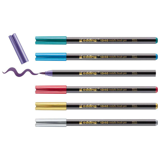 EDDING Pinselmaler Brushpen Metallic Set 1340 1-5mm 6 verschiedene Farben