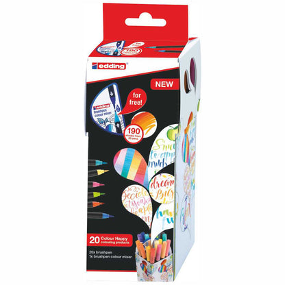 EDDING Pinselstift Brushpen 1340 Colour Happy Set 20 Farben + Mixer GRATIS