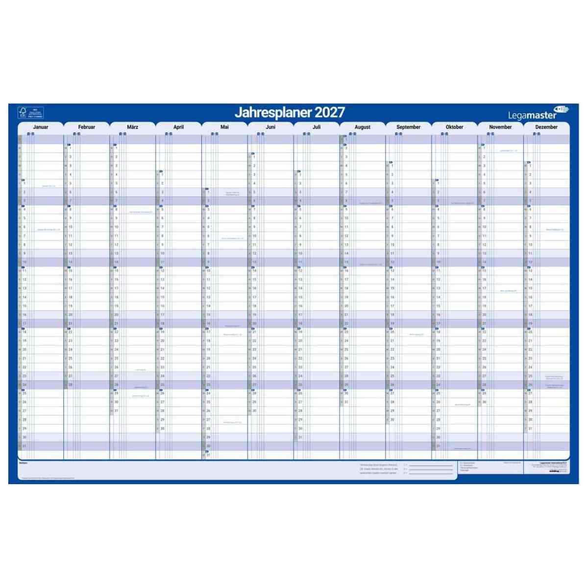 LEGAMASTER Jahresplaner 2027 7-422221-27 60x90cm folienk. 3 extra Spalten 170g