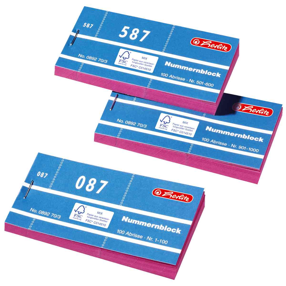 HERLITZ Doppelnummernblöcke 1-1000 farbig (keine Farbwahl möglich)