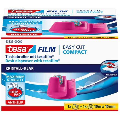 TESA Tischabroller Easy Cut Compact pink + 1 Klebefilm kristall-klar