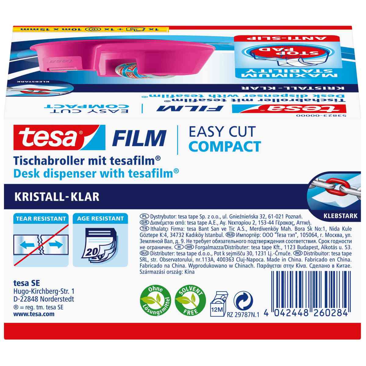 TESA Tischabroller Easy Cut Compact pink + 1 Klebefilm kristall-klar