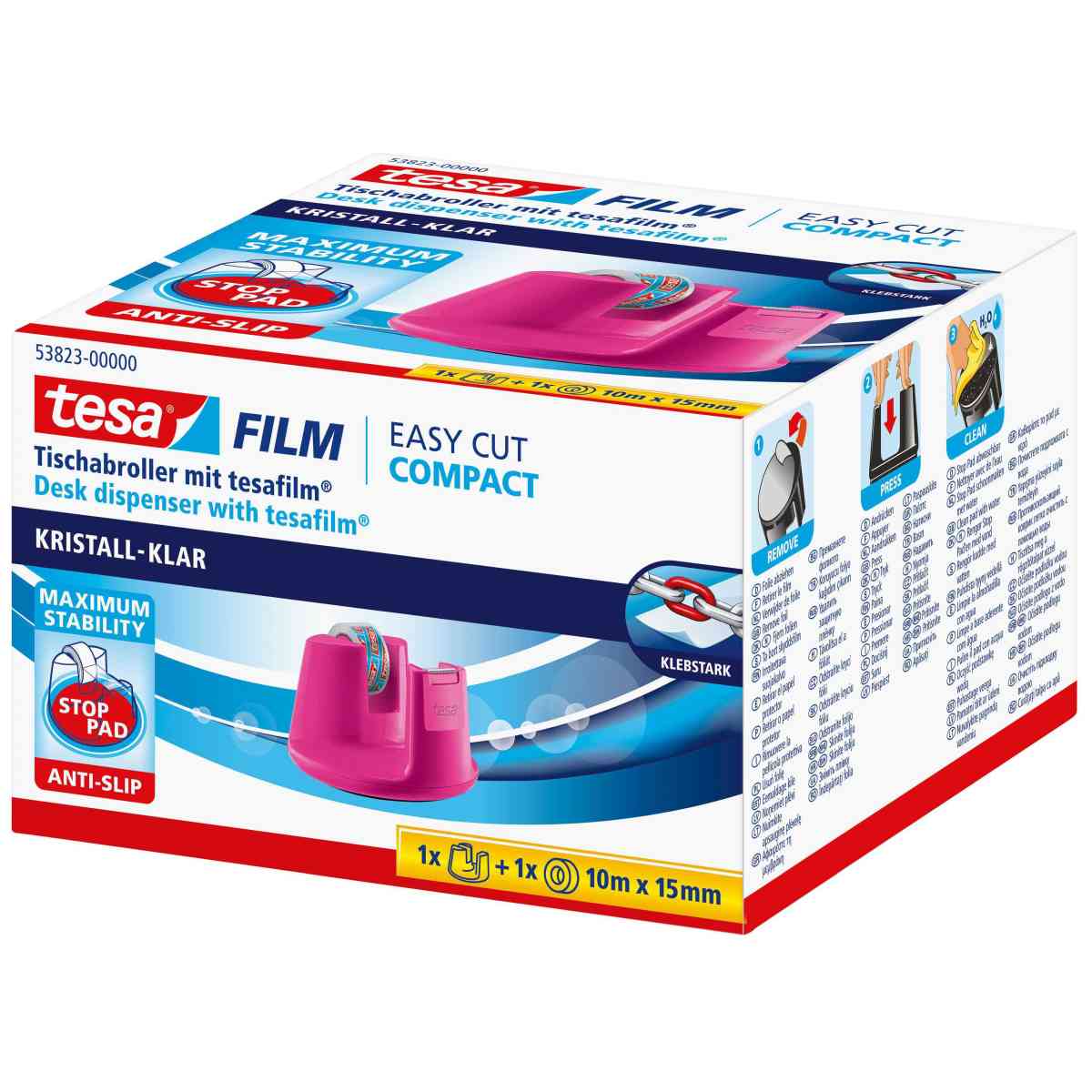 TESA Tischabroller Easy Cut Compact pink + 1 Klebefilm kristall-klar