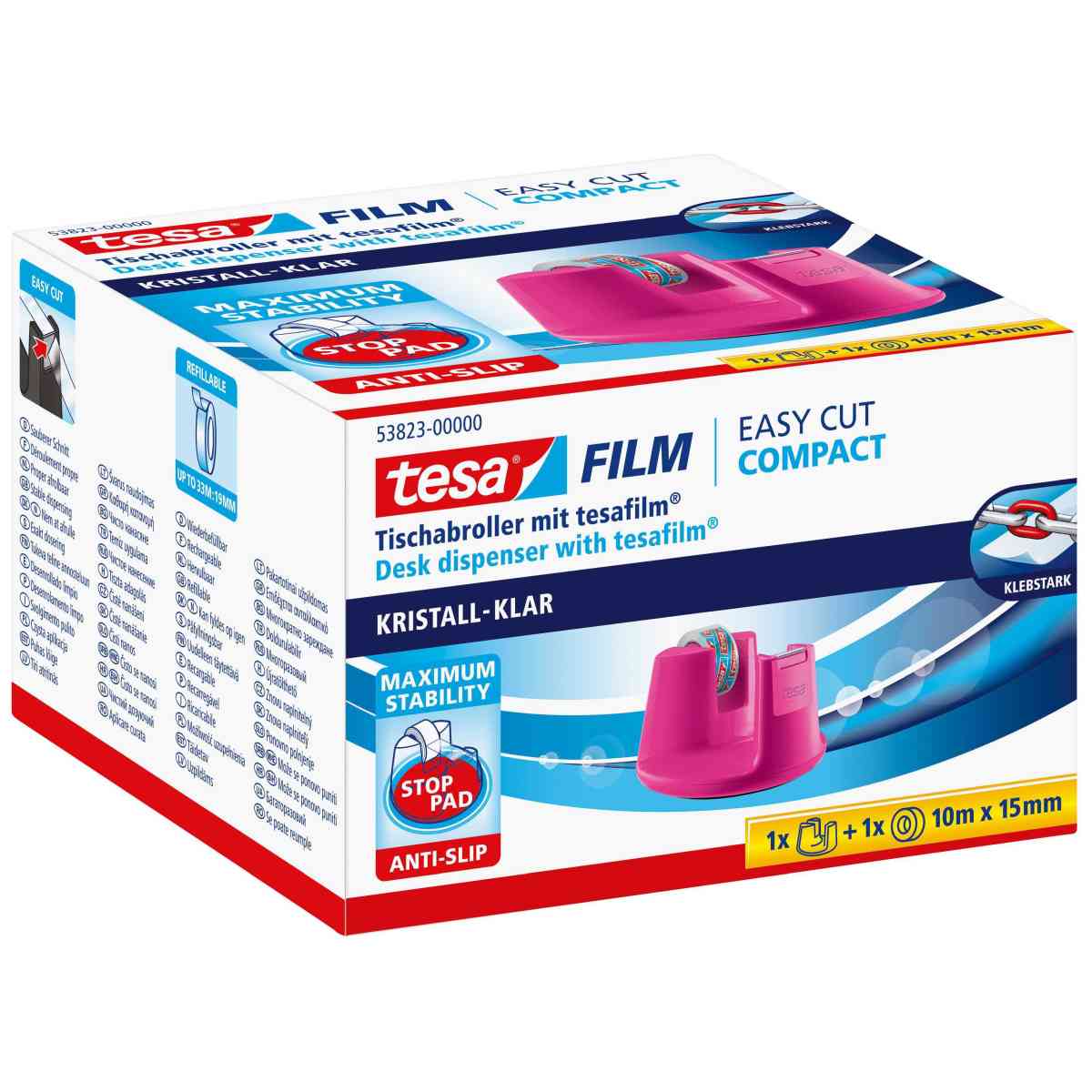 TESA Tischabroller Easy Cut Compact pink + 1 Klebefilm kristall-klar