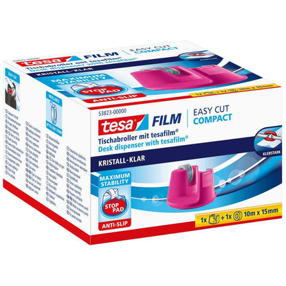 TESA Tischabroller Easy Cut Compact pink + 1 Klebefilm kristall-klar