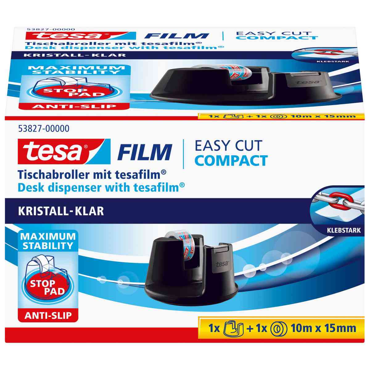 TESA Tischabroller Easy Cut Compact schwarz + 1 Klebefilm