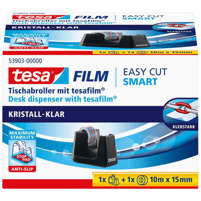 TESA Tischabroller Smart 53903 ecoLogo schwarz + 1 Rolle kristall-klar 10m x 15mm