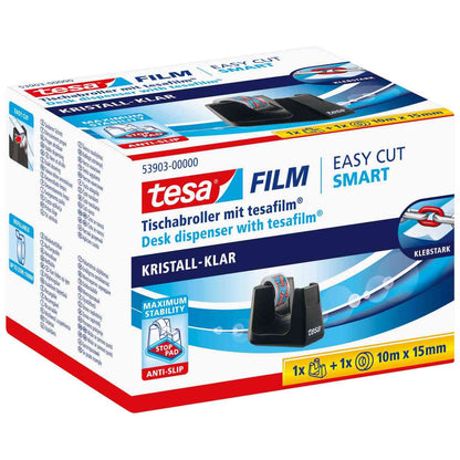 TESA Tischabroller Smart 53903 ecoLogo schwarz + 1 Rolle kristall-klar 10m x 15mm