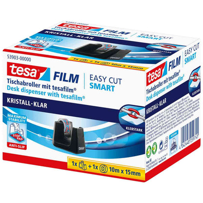 TESA Tischabroller Smart 53903 ecoLogo schwarz + 1 Rolle kristall-klar 10m x 15mm