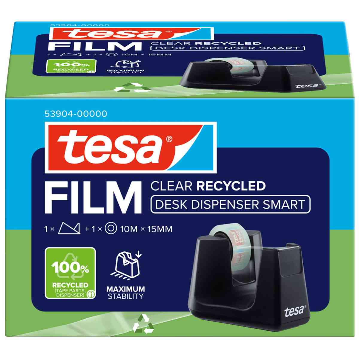 TESA Tischabroller Smart 53904 schwarz ecoLogo + 1 Rolle Eco&Clear 10m x 15mm