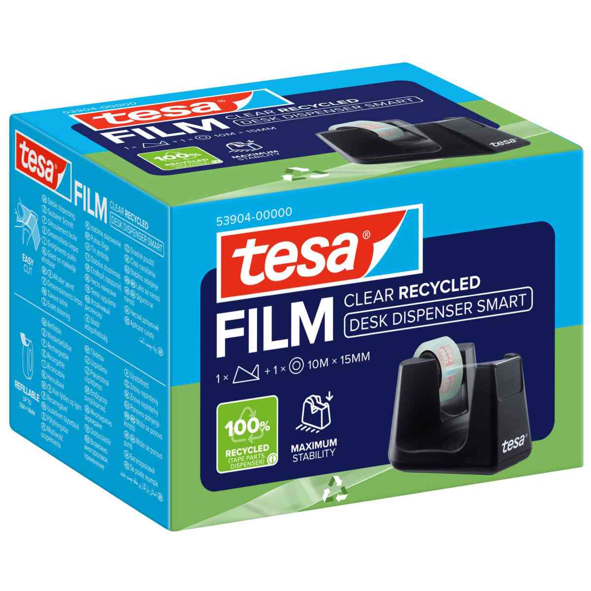 TESA Tischabroller Smart 53904 schwarz ecoLogo + 1 Rolle Eco&Clear 10m x 15mm