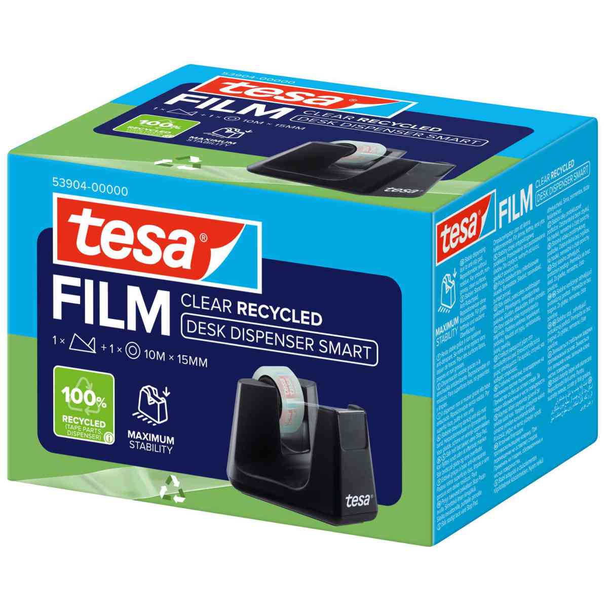TESA Tischabroller Smart 53904 schwarz ecoLogo + 1 Rolle Eco&Clear 10m x 15mm